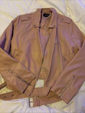 Zenana Outfitters Mauve Pink Faux Leather Moto Jacket